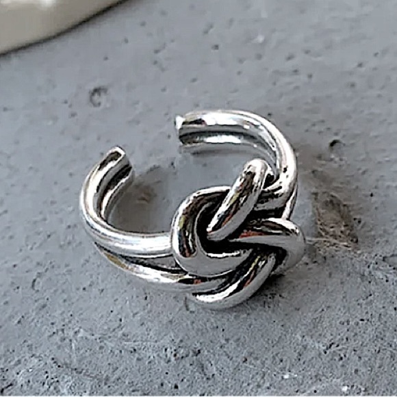 Knot Sterling Silver Bangle Cuff Bracelet, Elegant Matching Ring Set - Picture 6 of 15